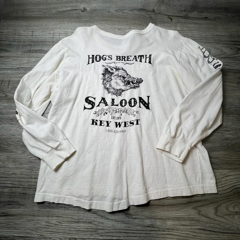 Hogs Breath‎ Saloon Long Sleeve Mens L White Key West Florida Graphic Tee